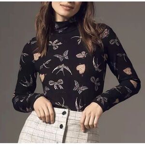 Anthropologie Maeve The Hailey Printed Long-Sleeve Turtleneck Top NWT Size Small